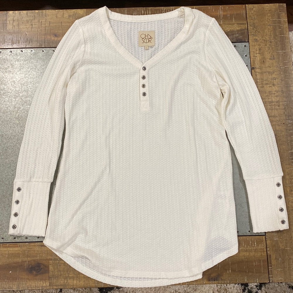 Chaser white long sleeve waffle shirt